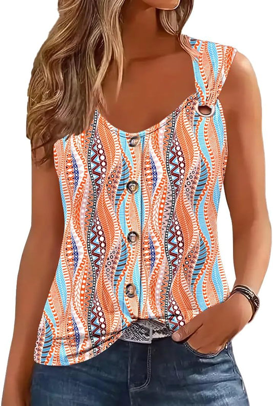 ETCYY Summer Tank Tops for Women 2025 Loose Fit Spring Outfits Lace Striped Tee Button Down Sleeveless T Shirts