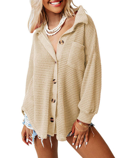 Dokotoo Womens Waffle Knit Shacket Jacket Casual Long Sleeve Button Down Shirts Dressy Blouses Tops