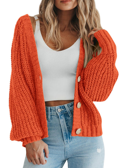 PRETTYGARDEN Women's Chunky Knit Open Front Sweater Long Sleeve Button Loose Short Cardigan Outerwear Coats