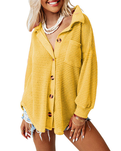 Dokotoo Womens Waffle Knit Shacket Jacket Casual Long Sleeve Button Down Shirts Dressy Blouses Tops