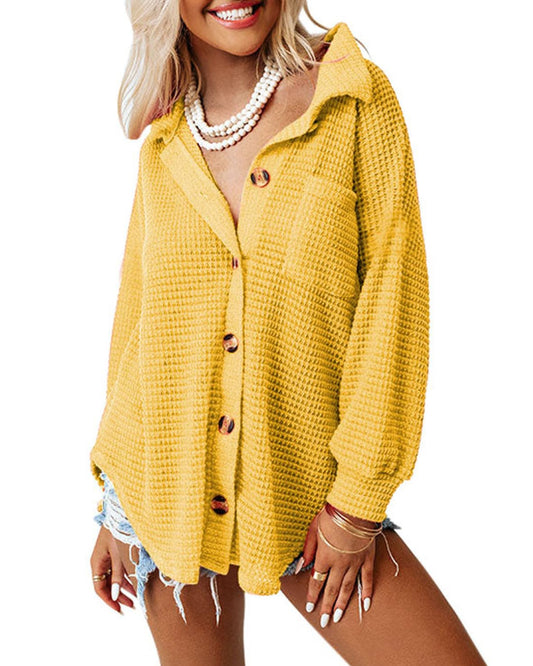 Dokotoo Womens Waffle Knit Shacket Jacket Casual Long Sleeve Button Down Shirts Dressy Blouses Tops