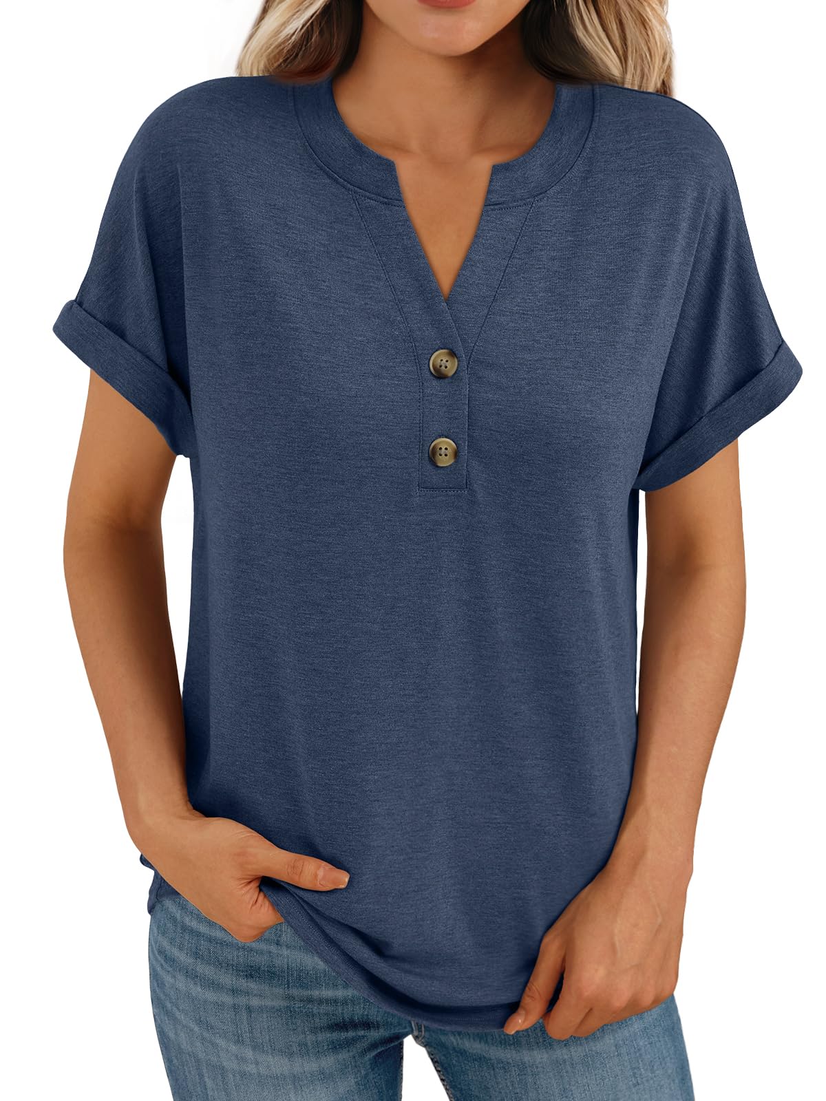 AUTOMET Women's Short Sleeve Shirts Henley Dressy Casual Summer Tops 2025 Trendy Blouses Cute T-Shirts Outfits Clothes