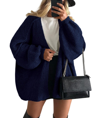 PRETTYGARDEN Womens Oversized Cardigan Sweaters 2025 Fall Long Lantern Sleeve Knit Open Front Lightweight Sweater
