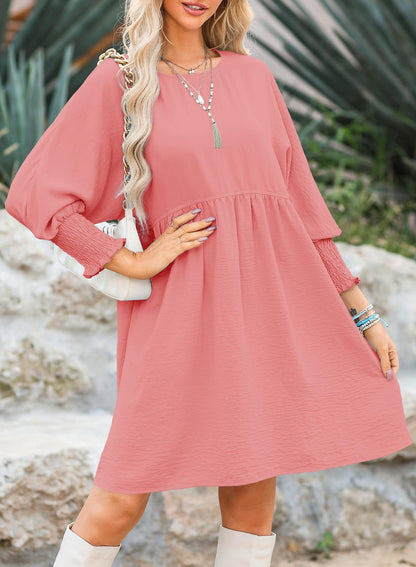 Dokotoo Womens Summer Dresses Casual Tunic Dress Short Sleeve Crew Neck Flowy Babydoll Dress
