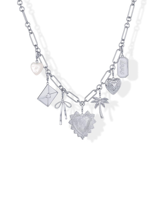 PAVOI 14K Gold Plated Chunky Charm Necklace Pack for Women | Statement Paperclip Chain Necklaces with Removable Charms | Heart Palm Tree Bow Pearl Love Friendship Necklace