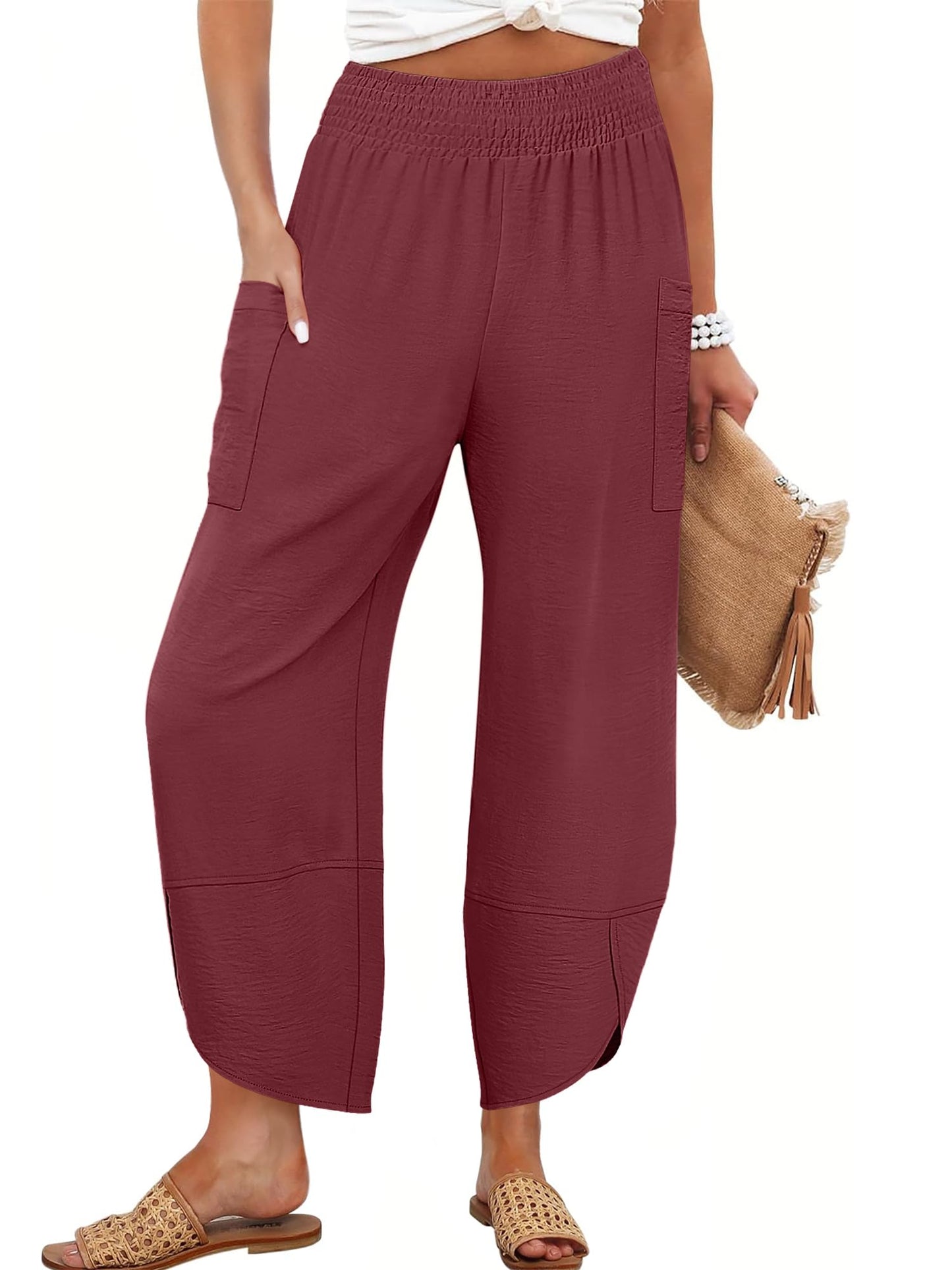 ANRABESS Womens Wide Leg Palazzo Capri Pants 2025 Summer Casual Loose High Waisted Lounge Flowy Cropped Beach Work Trousers