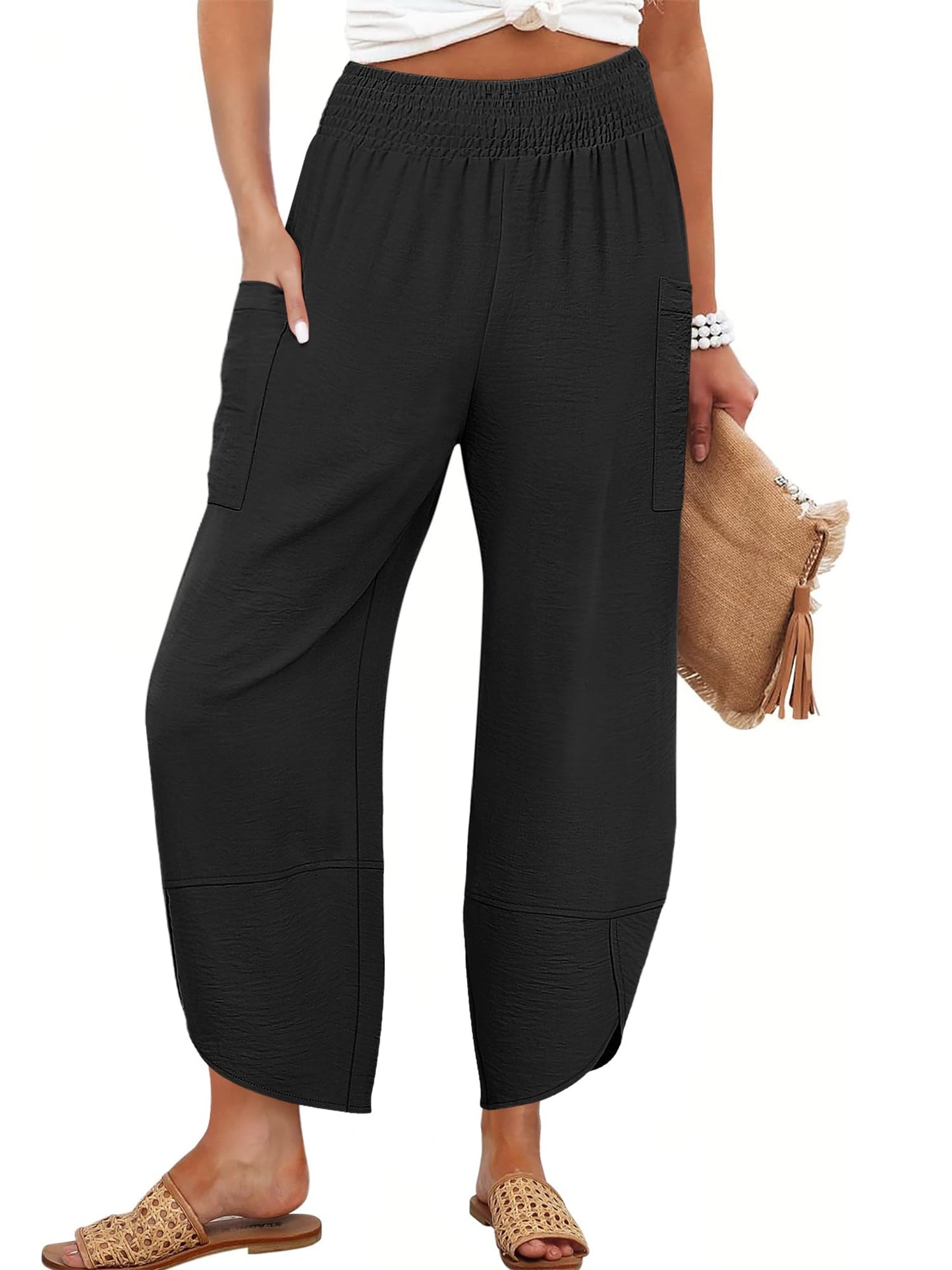 ANRABESS Womens Wide Leg Palazzo Capri Pants 2025 Summer Casual Loose High Waisted Lounge Flowy Cropped Beach Work Trousers