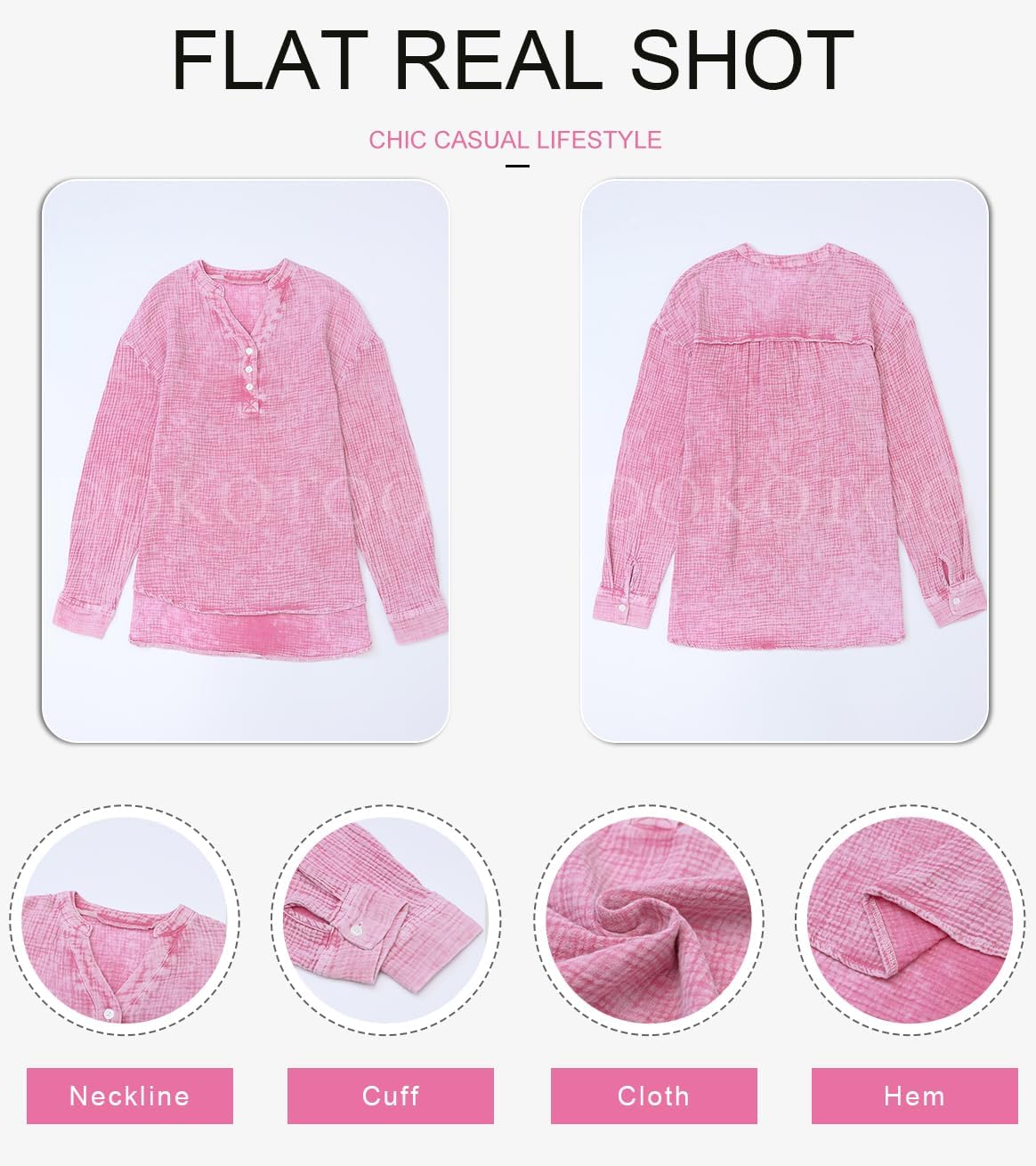 Dokotoo Womens Casual Button V Neck Long Sleeve Shirts Oversized Solid Blouses Tops