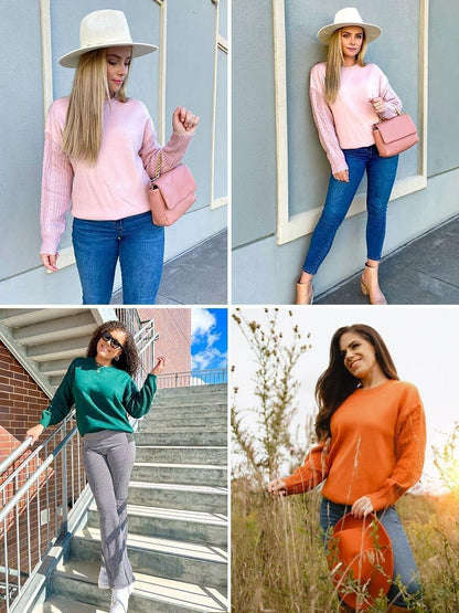 ZESICA Women's Fall Long Sleeve Crew Neck Solid Color Cable Knit Chunky Casual Oversized Pullover Sweater Tops