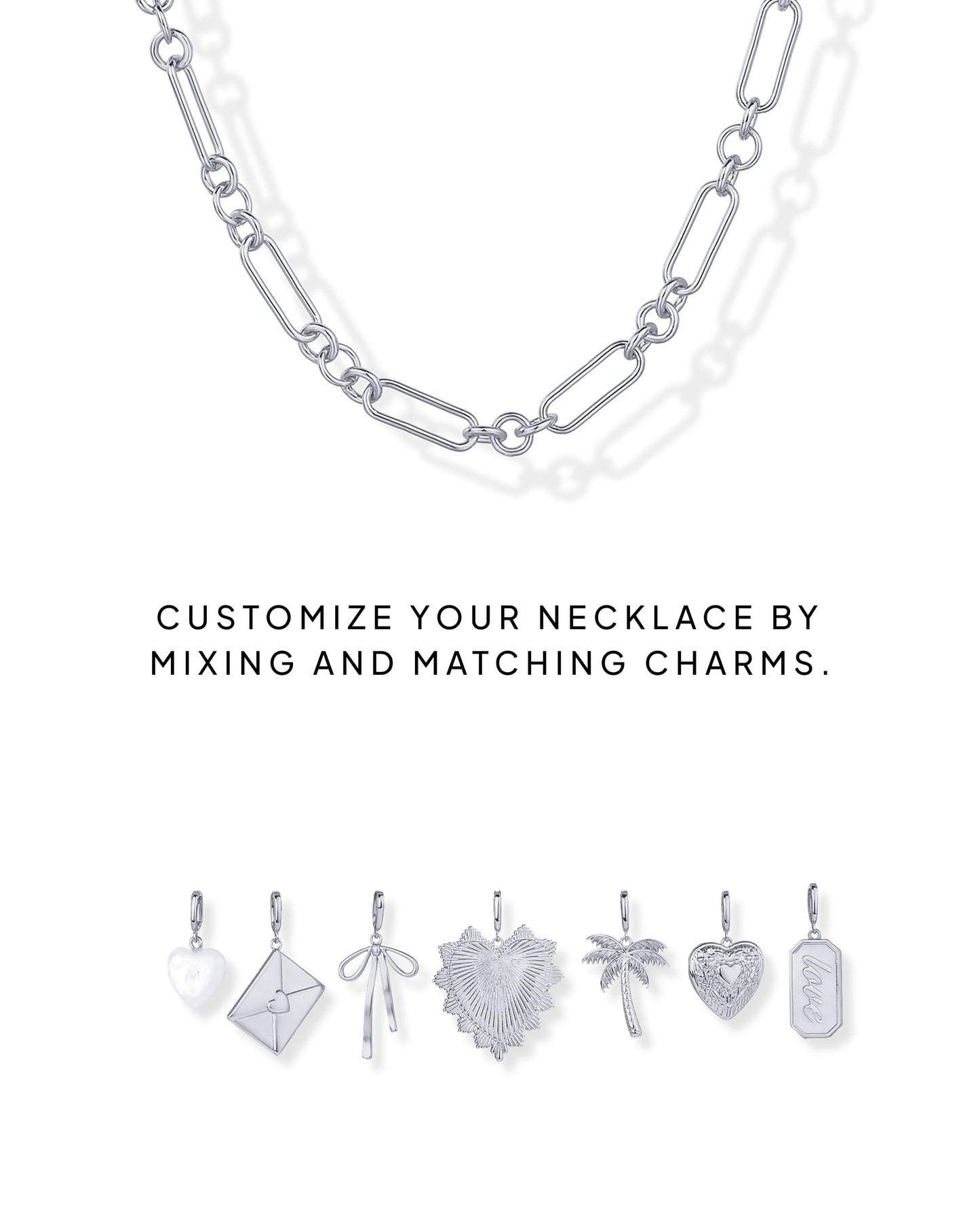 PAVOI 14K Gold Plated Chunky Charm Necklace Pack for Women | Statement Paperclip Chain Necklaces with Removable Charms | Heart Palm Tree Bow Pearl Love Friendship Necklace