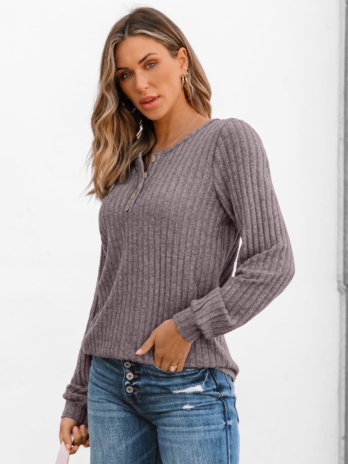 AUTOMET Long Sleeve Henley Shirts Women's Business Casual Lightweight Tunic Sweater Tops