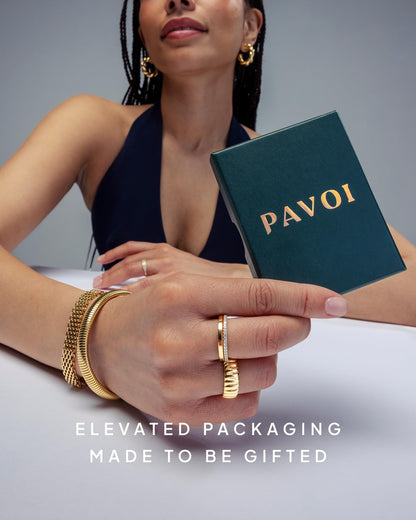 PAVOI 14K Gold Plated Interlocked Stackable Rings for Women - Statement Mixed Metals Multi Ring Stack - Cubic Zirconia Two-Toned Connected Bands Stacking Jewelry