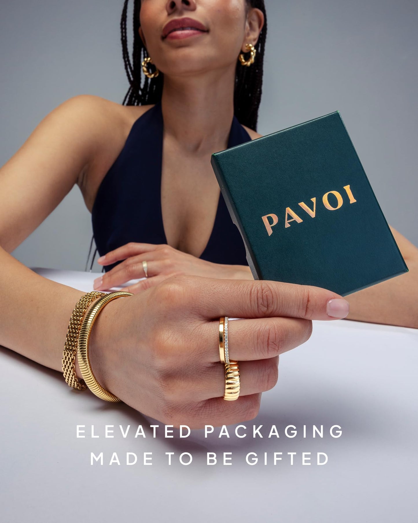 PAVOI 14K Gold Plated Interlocked Stackable Rings for Women - Statement Mixed Metals Multi Ring Stack - Cubic Zirconia Two-Toned Connected Bands Stacking Jewelry