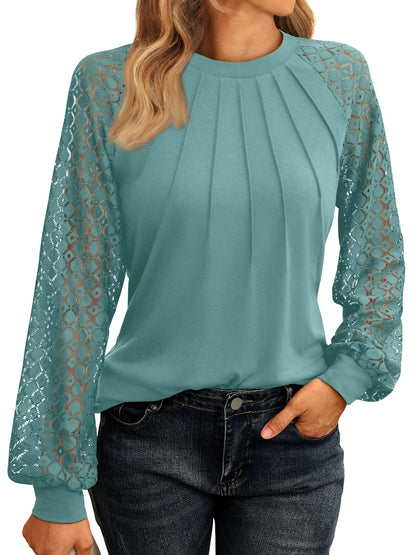 AUTOMET Womens Long Sleeve Shirts Pleated Lace Tops Fall Fashion Outfits Business Casual Blouses