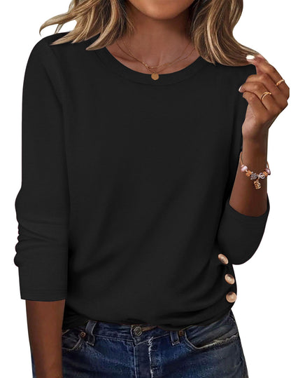 Zeagoo Womens Tops 2025 Long Sleeve Shirts for Fall Round Neck Blouses Floral Tunic Tops with Buttons Decor