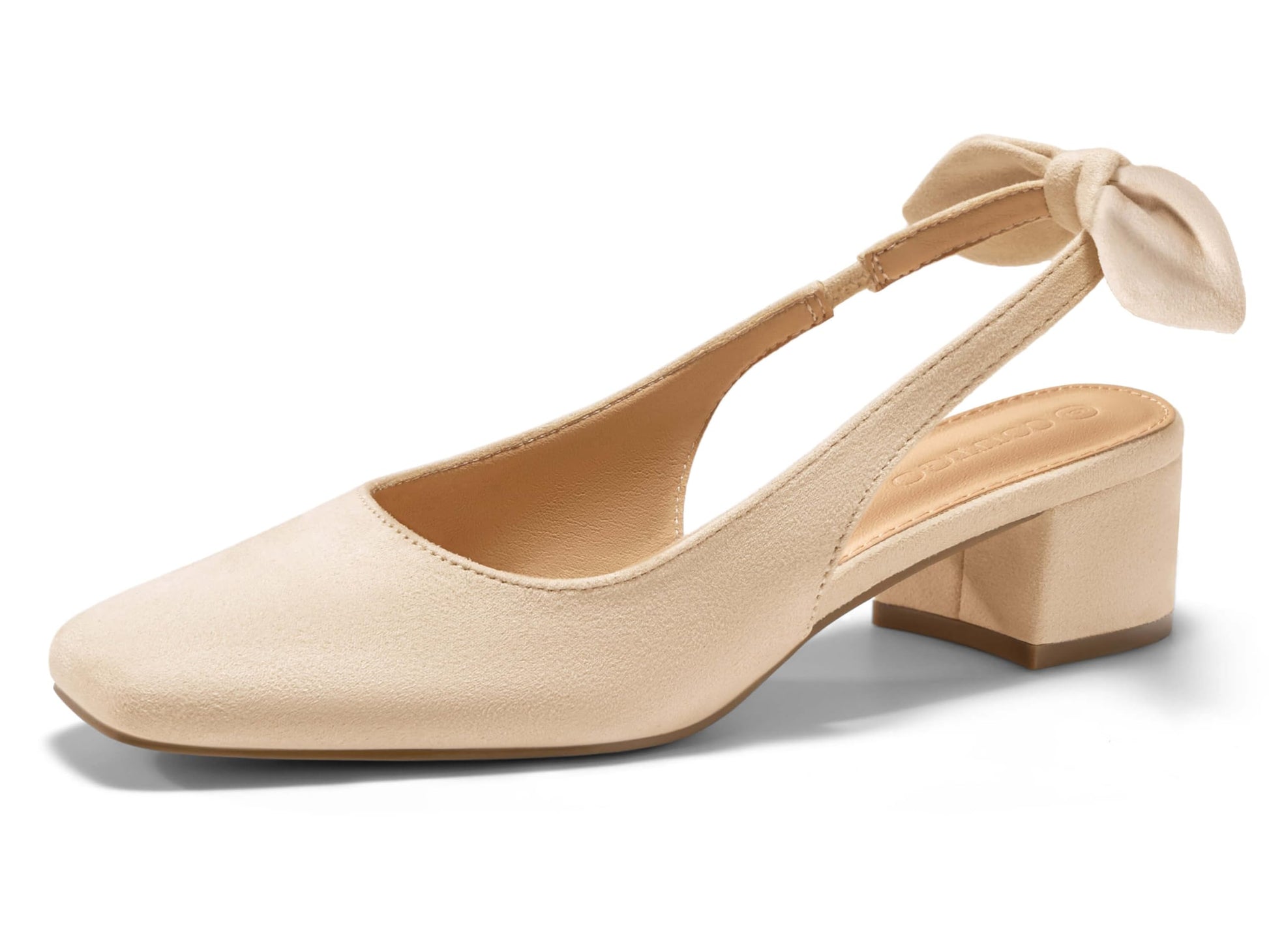 Coutgo Womens Chunky Low Heels Bow Slingback Pumps Closed Square Toe Wedding Party Dress Shoes