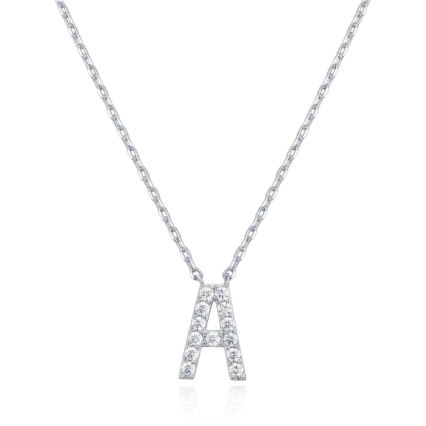 PAVOI 14K White Gold Plated Cubic Zirconia Initial Necklace | Letter Dainty Necklaces for Women