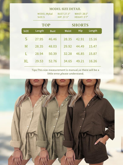 AUTOMET 2 Piece Sets For Women Lounge Wear Matching Two Piece Pajama Fashion Oversized Shirts And Shorts Spring Outfit 2025