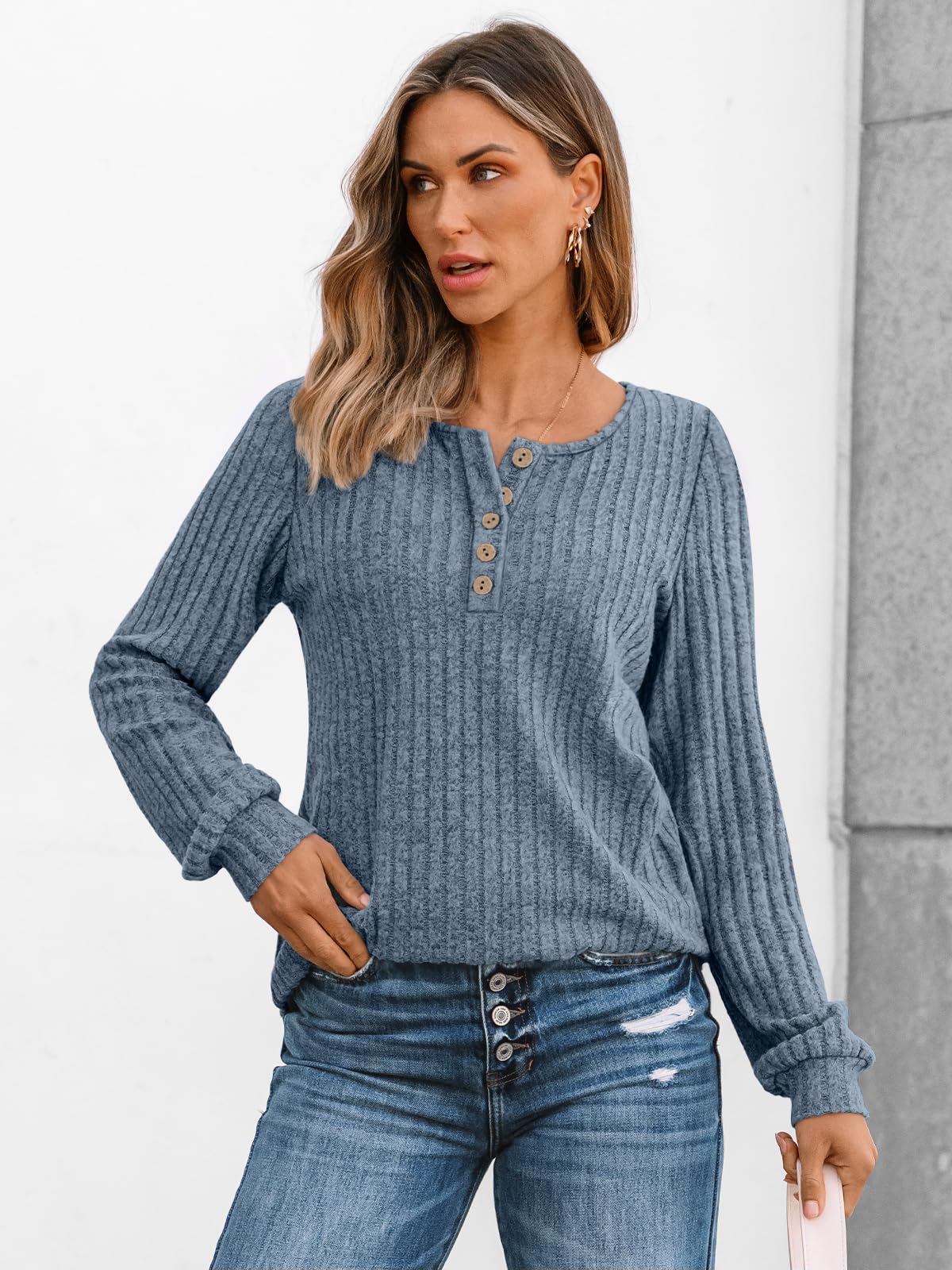 AUTOMET Long Sleeve Henley Shirts Women's Business Casual Lightweight Tunic Sweater Tops