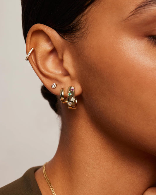 PAVOI 14K Gold Plated 925 Sterling Silver Posts Chunky Huggie Earrings for Women | Multi-Colored Cubic Zirconia Statement Hoop Earrings