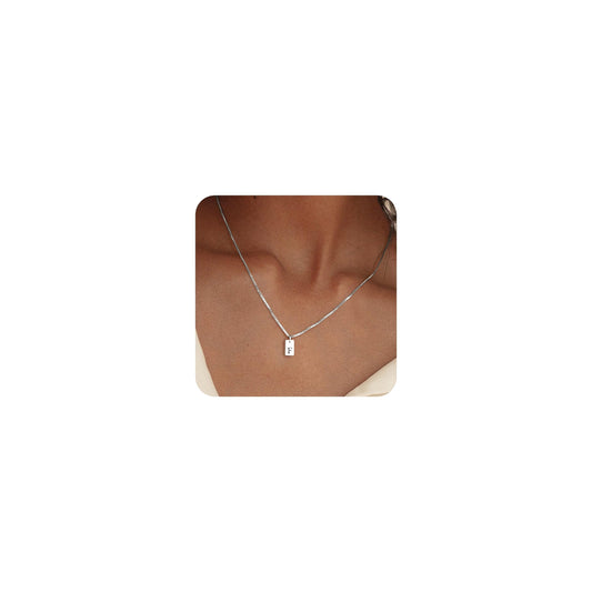 Initial Necklaces for Women Silver Plated Letter Necklace Dainty Silver Name Necklace Personalized Initial Tag Pendant Necklaces for Women Trendy Silver Jewelry