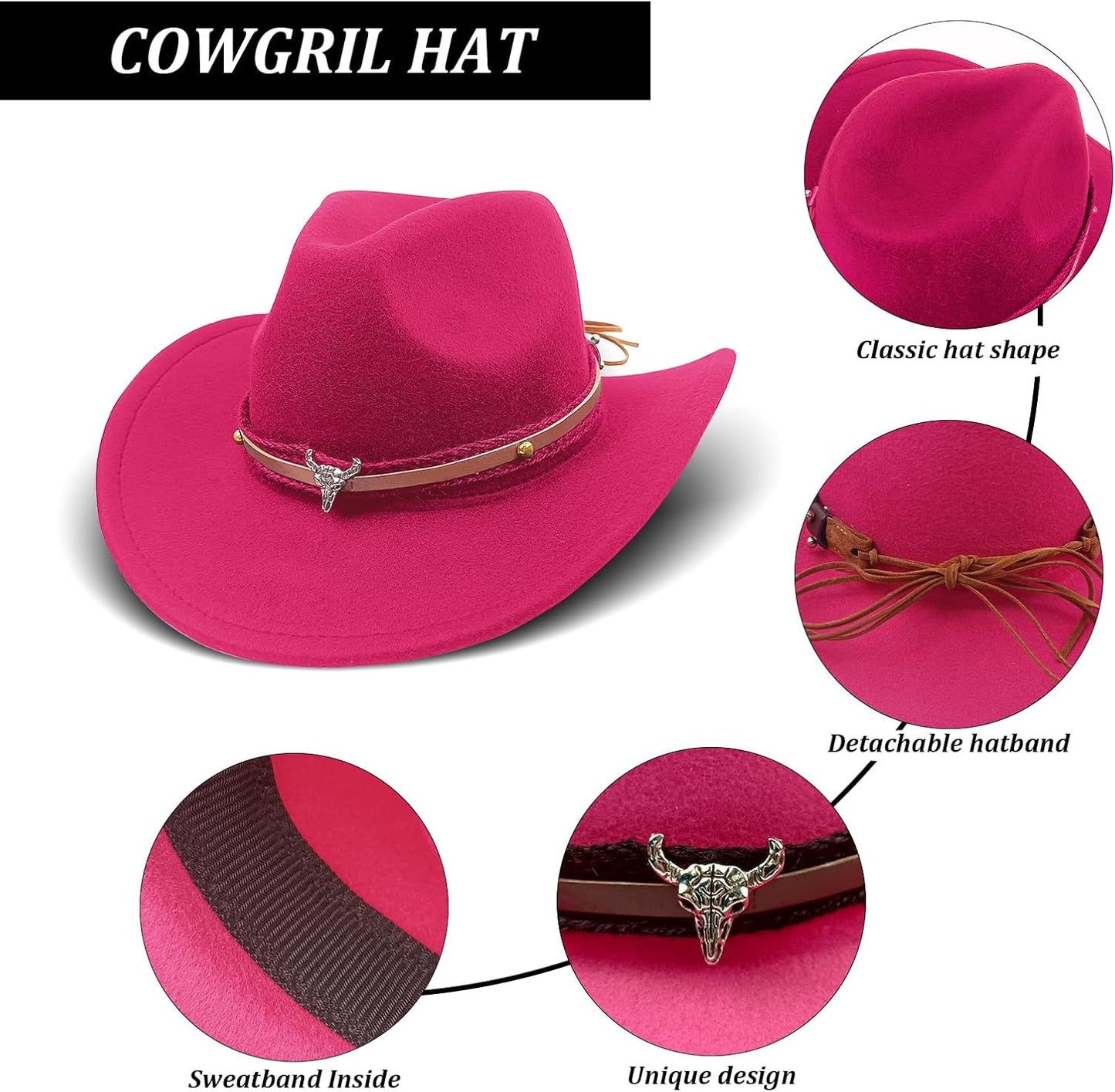 HyperFun Cowgirl Outfits for Women Western Costume Accessories Cowboy Hat Tassels Fringe Vest Earring Hippie Glasses Bandana