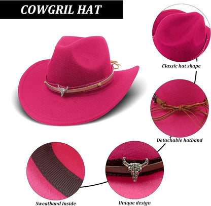 HyperFun Cowgirl Outfits for Women Western Costume Accessories Cowboy Hat Tassels Fringe Vest Earring Hippie Glasses Bandana