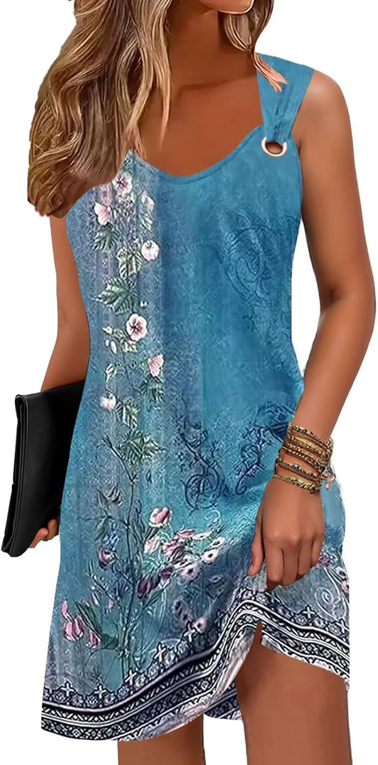 ETCYY Summer Dresses for Women 2025 Vacation Beach Cover Ups Swimsuit Sleeveless Sundresses Casual Loose Tank Sun Dresses