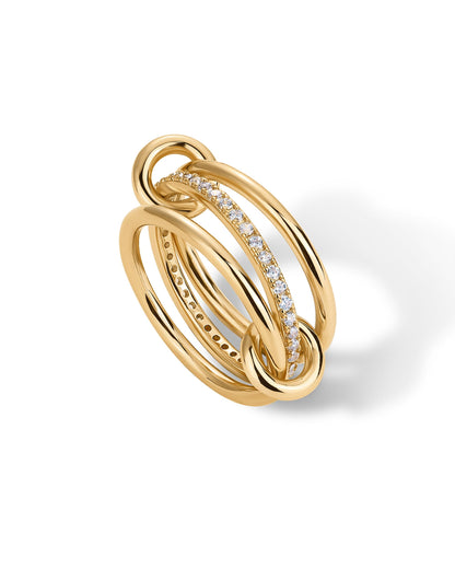 PAVOI 14K Gold Plated Interlocked Stackable Rings for Women - Statement Mixed Metals Multi Ring Stack - Cubic Zirconia Two-Toned Connected Bands Stacking Jewelry