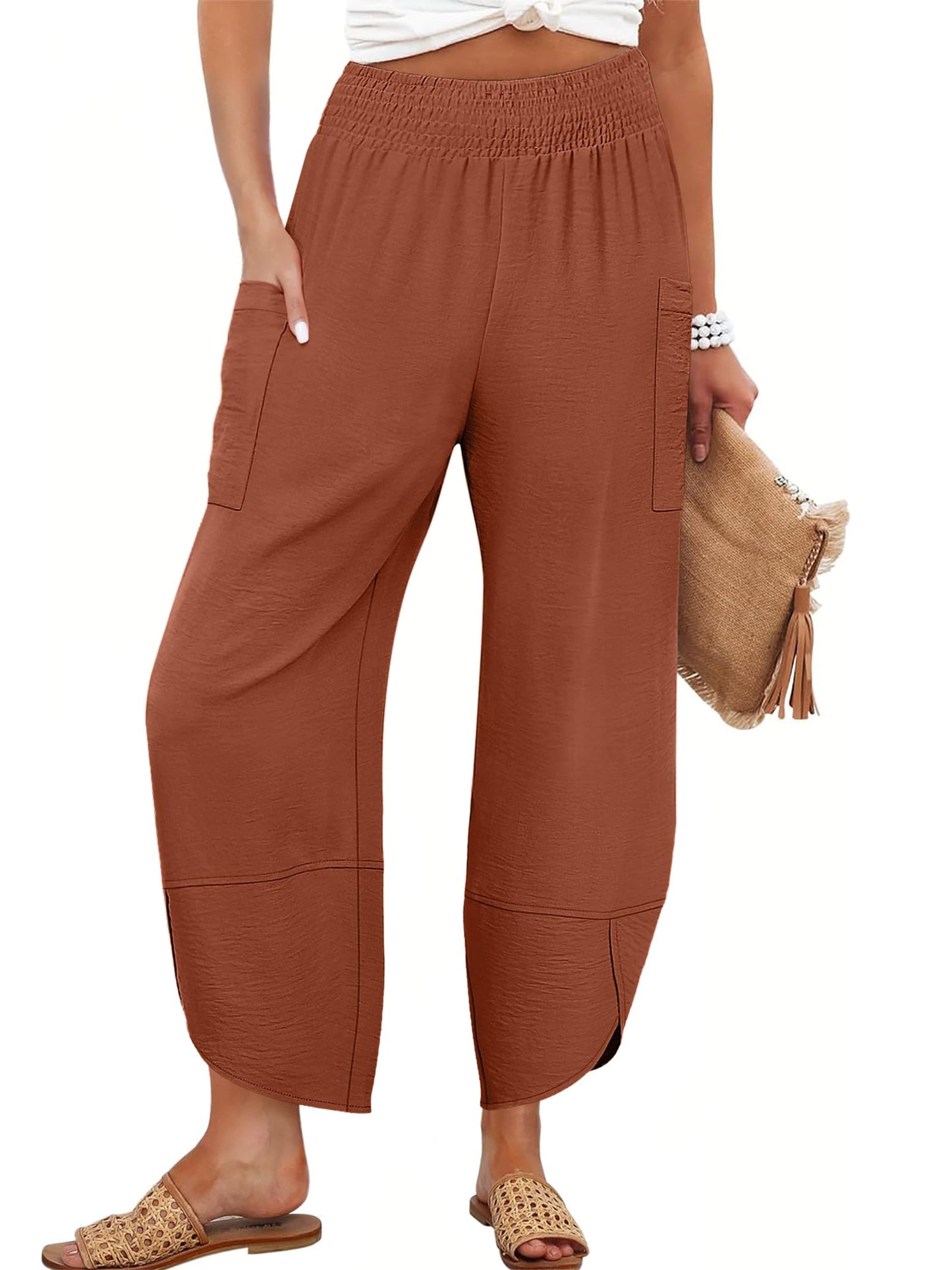 ANRABESS Womens Wide Leg Palazzo Capri Pants 2025 Summer Casual Loose High Waisted Lounge Flowy Cropped Beach Work Trousers