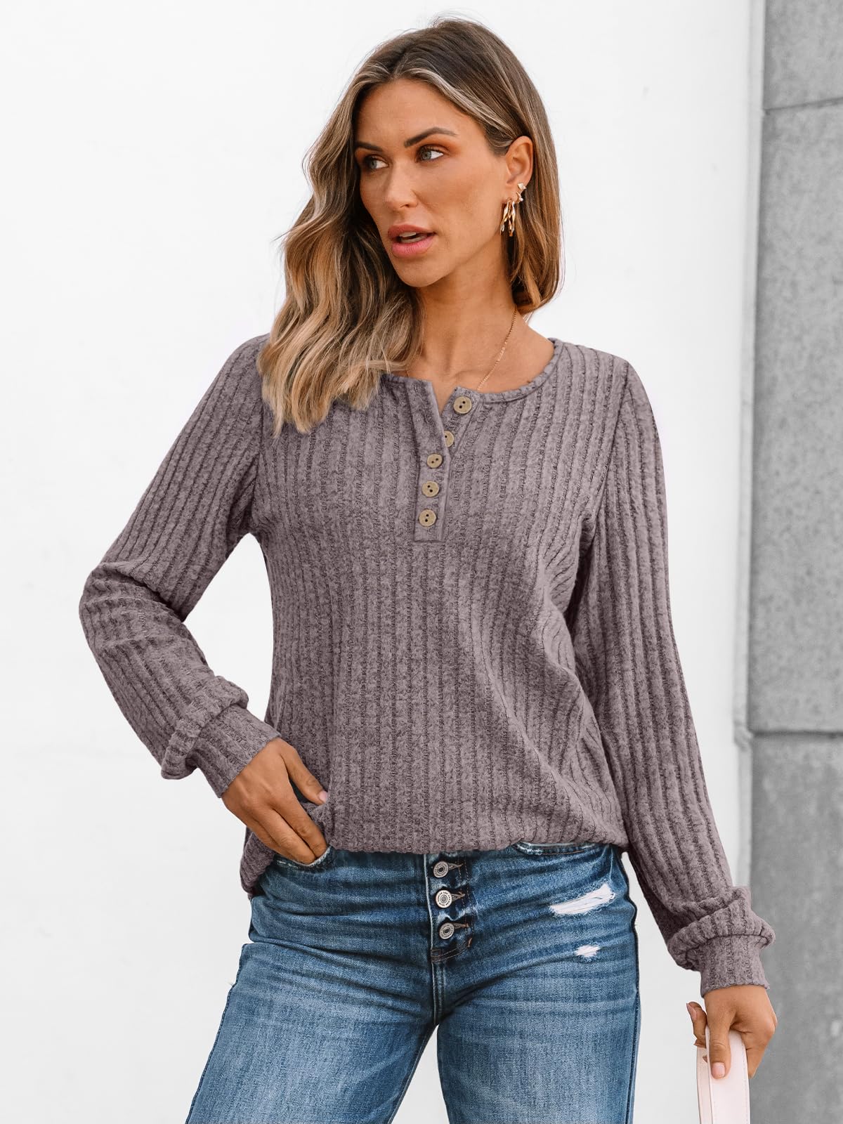 AUTOMET Long Sleeve Henley Shirts Women's Business Casual Lightweight Tunic Sweater Tops