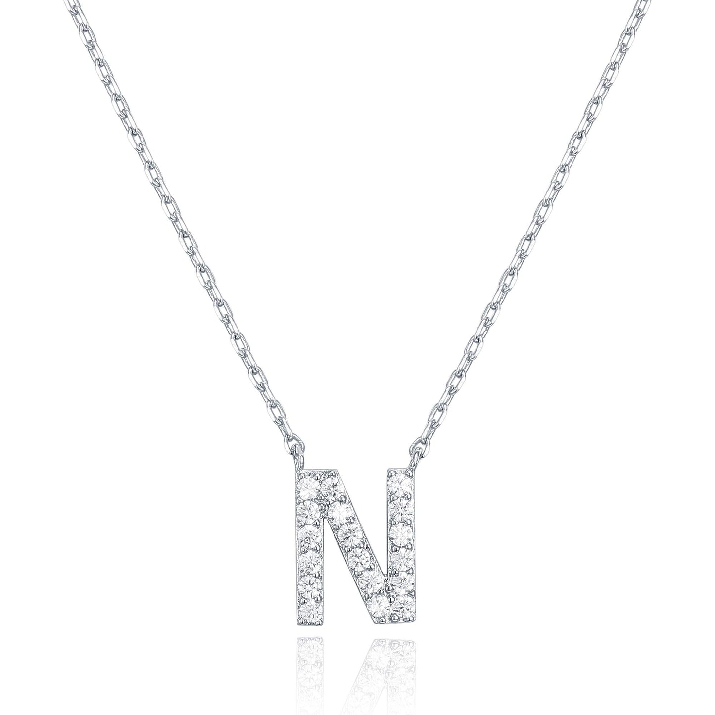 PAVOI 14K White Gold Plated Cubic Zirconia Initial Necklace | Letter Dainty Necklaces for Women