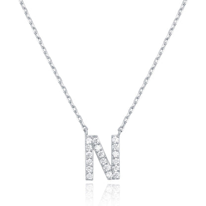 PAVOI 14K White Gold Plated Cubic Zirconia Initial Necklace | Letter Dainty Necklaces for Women