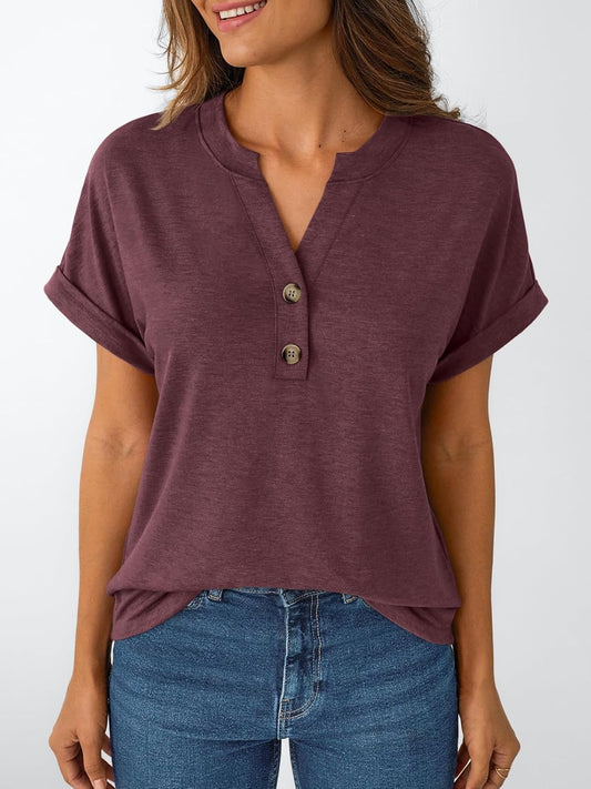 AUTOMET Women's Short Sleeve Shirts Henley Dressy Casual Summer Tops 2025 Trendy Blouses Cute T-Shirts Outfits Clothes