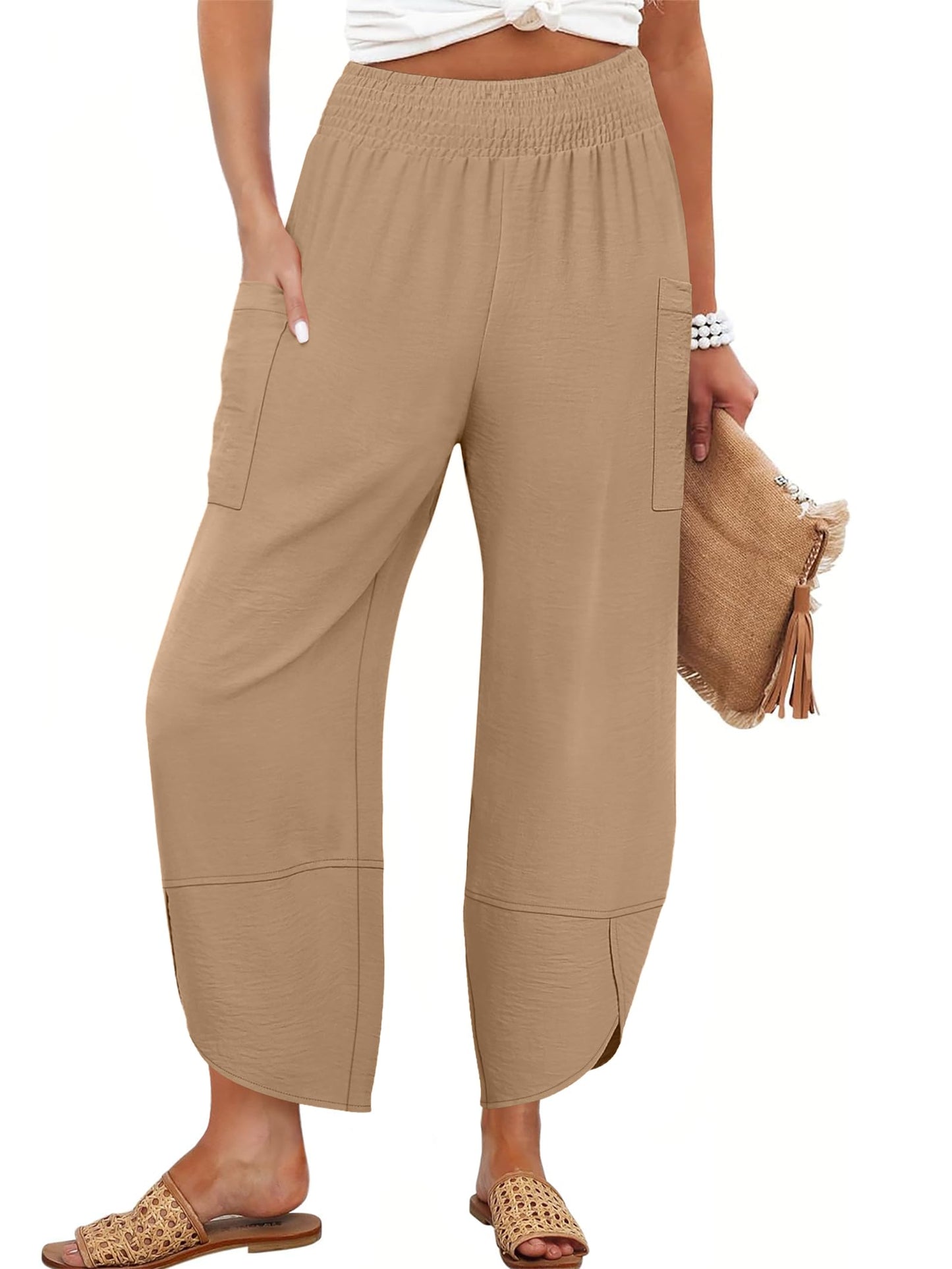 ANRABESS Womens Wide Leg Palazzo Capri Pants 2025 Summer Casual Loose High Waisted Lounge Flowy Cropped Beach Work Trousers