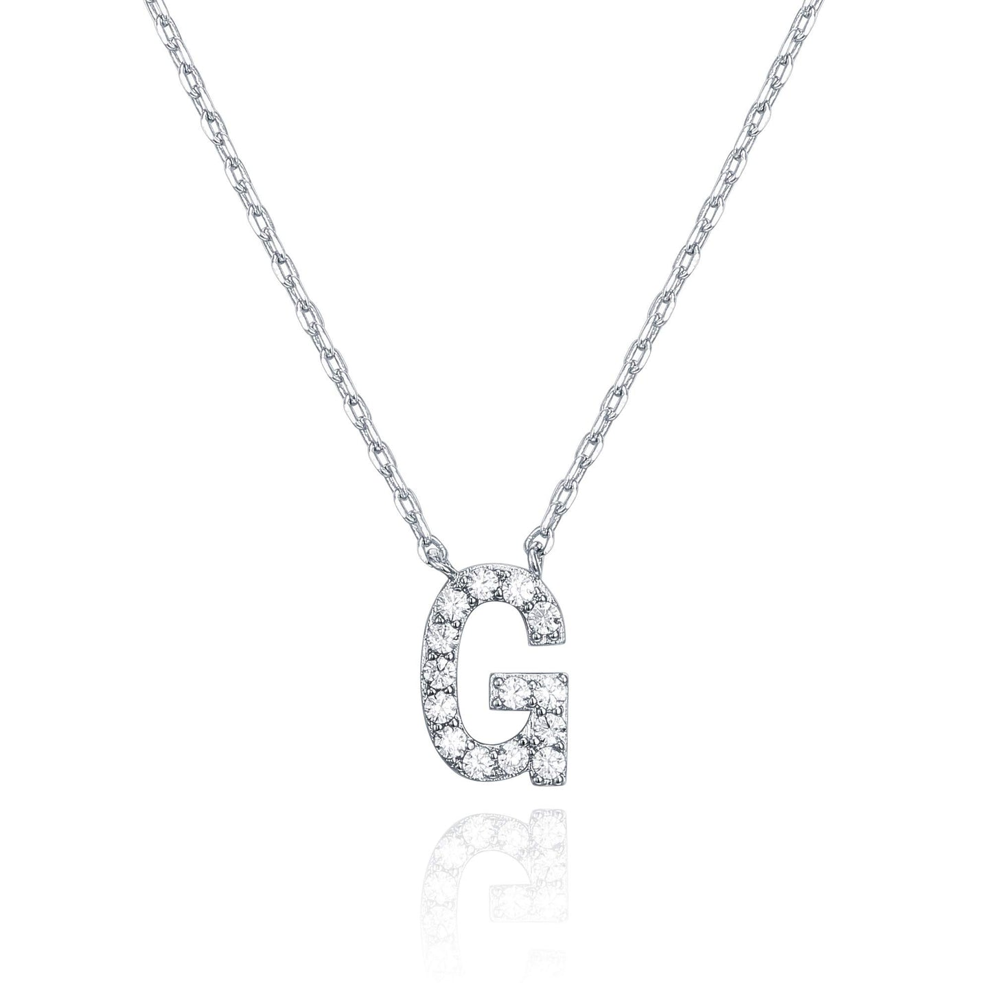 PAVOI 14K White Gold Plated Cubic Zirconia Initial Necklace | Letter Dainty Necklaces for Women