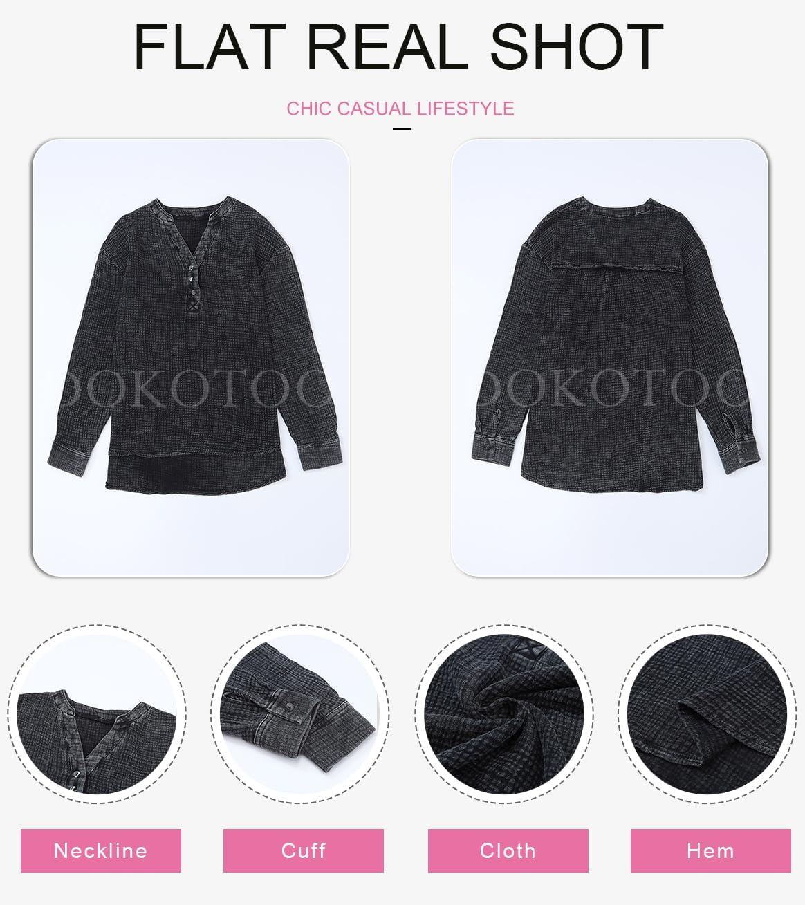 Dokotoo Womens Casual Button V Neck Long Sleeve Shirts Oversized Solid Blouses Tops