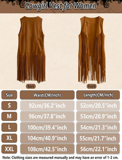 6 PC Cowgirl Western Outfits for Women Retro Cowgirl Costumes Fringe Vest Cow Girl Hat for Women Country 70s Hippie Outits