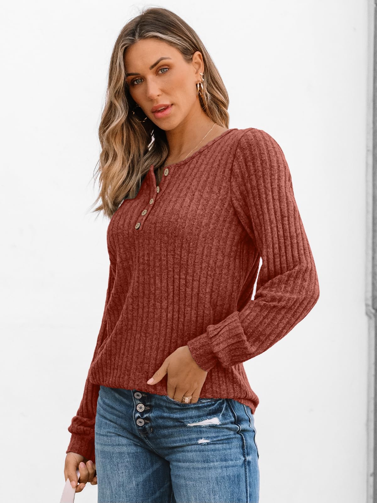 AUTOMET Long Sleeve Henley Shirts Women's Business Casual Lightweight Tunic Sweater Tops