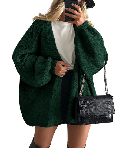 PRETTYGARDEN Womens Oversized Cardigan Sweaters 2025 Fall Long Lantern Sleeve Knit Open Front Lightweight Sweater