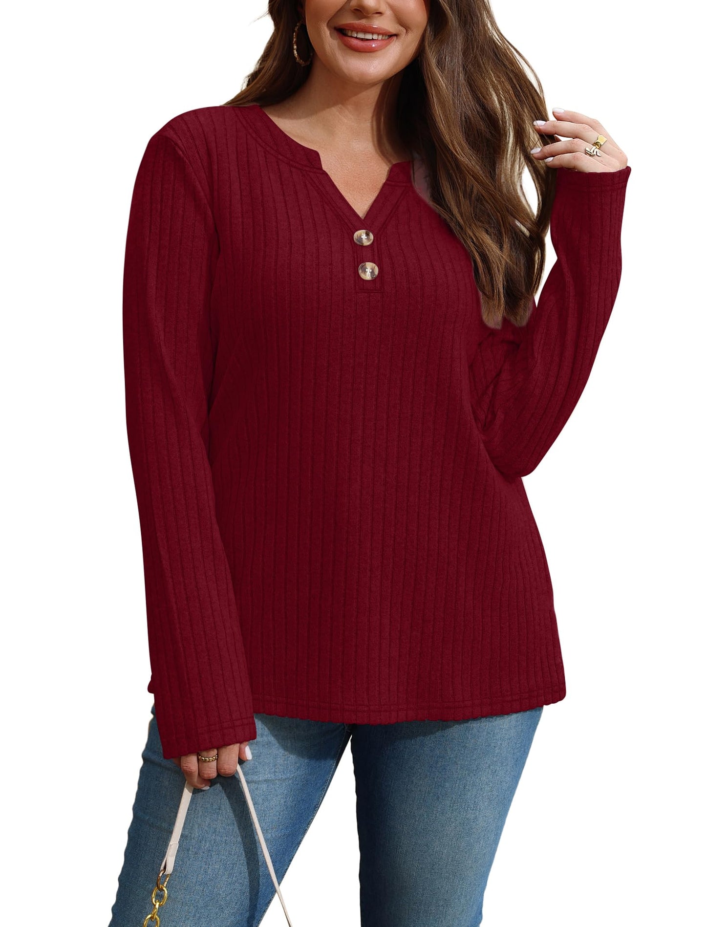 SAMPEEL Womens Sweaters Lightweight Long Sleeve Shirts V Neck Tops with Button Fall Outfits 2025