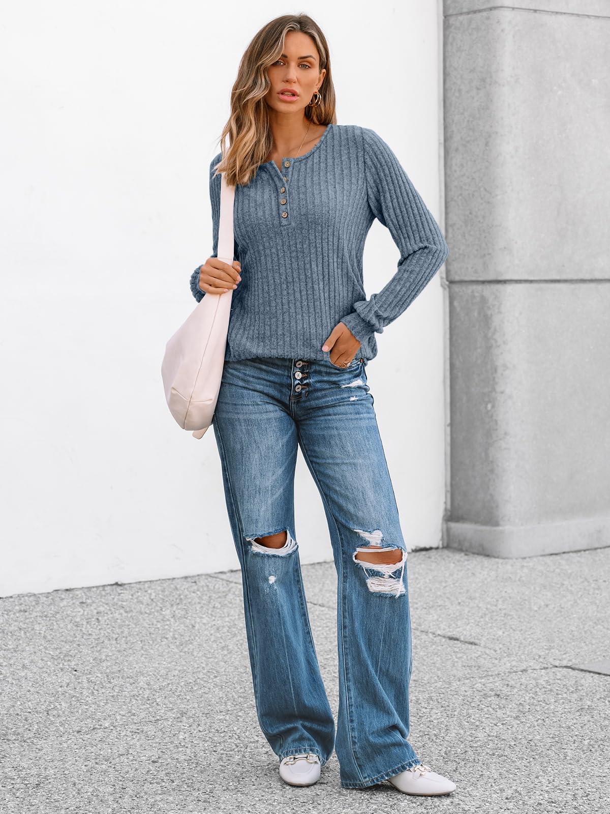 AUTOMET Long Sleeve Henley Shirts Women's Business Casual Lightweight Tunic Sweater Tops