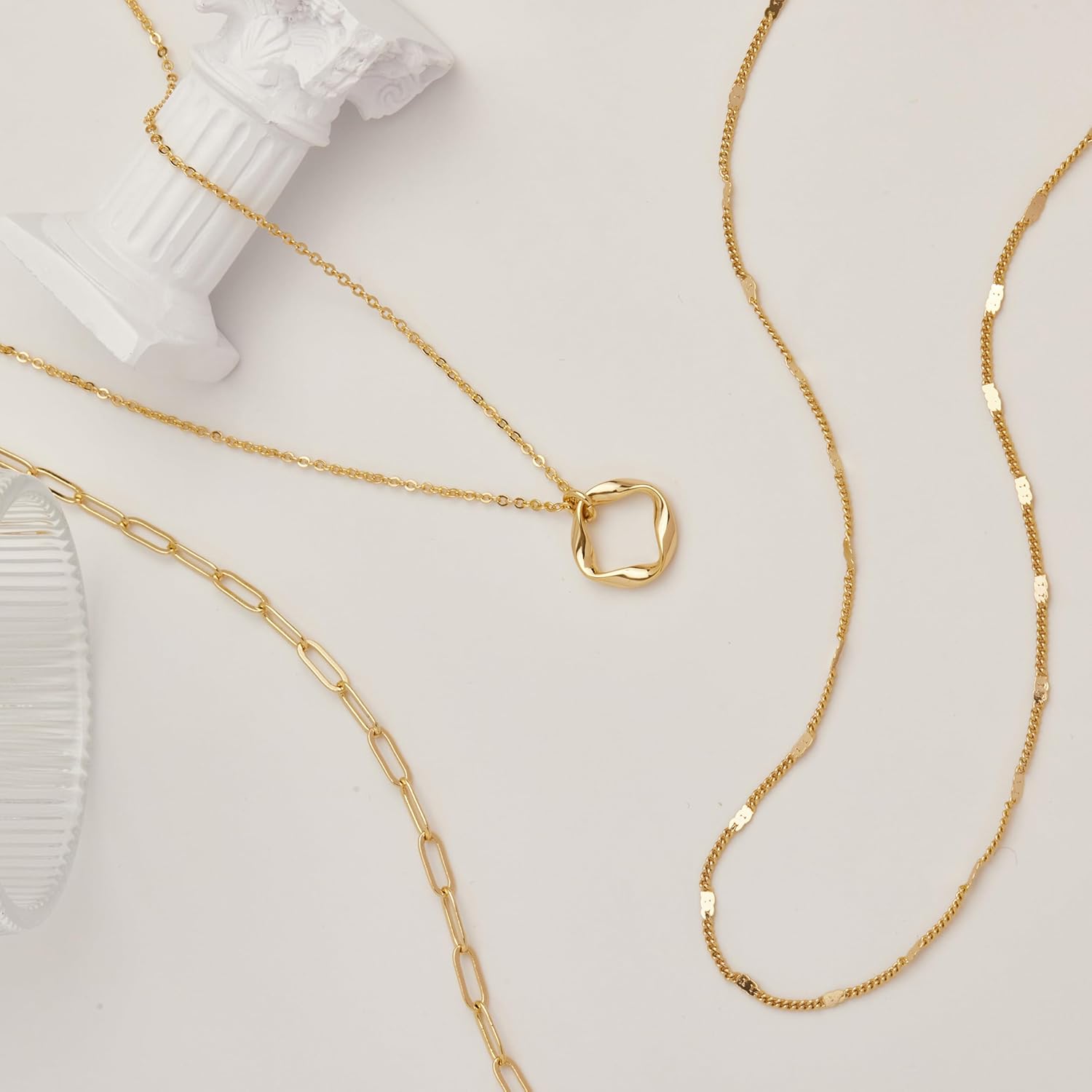 Layered Gold Necklaces for Women,Stackable Dainty 14K Gold Silver Plated Trendy Circle Paperclip Chain Pendant Choker Necklace,Simpl Diamond Cross Bow Jewelry Set Gifts for Women