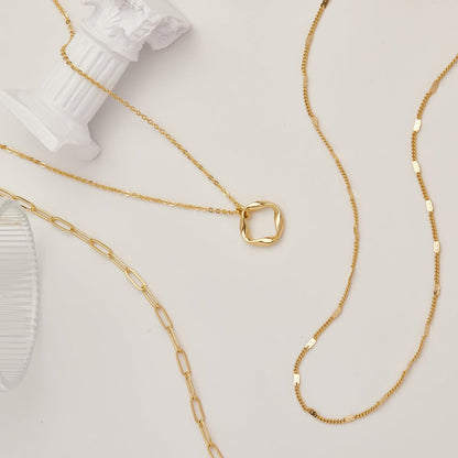 Layered Gold Necklaces for Women,Stackable Dainty 14K Gold Silver Plated Trendy Circle Paperclip Chain Pendant Choker Necklace,Simpl Diamond Cross Bow Jewelry Set Gifts for Women
