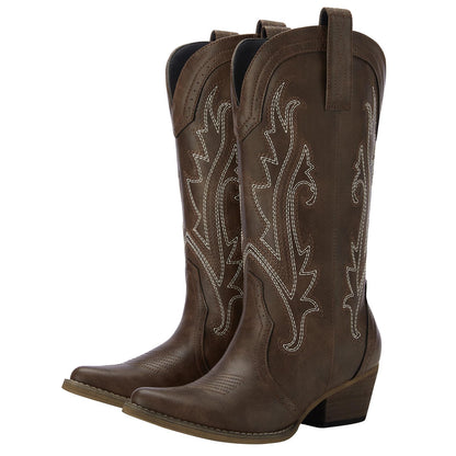 HISEA Rollda Cowboy Boots for Women Cowgirl Boots Ladies Western Embroidery Pointy Toe