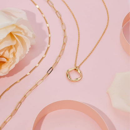 Layered Gold Necklaces for Women,Stackable Dainty 14K Gold Silver Plated Trendy Circle Paperclip Chain Pendant Choker Necklace,Simpl Diamond Cross Bow Jewelry Set Gifts for Women