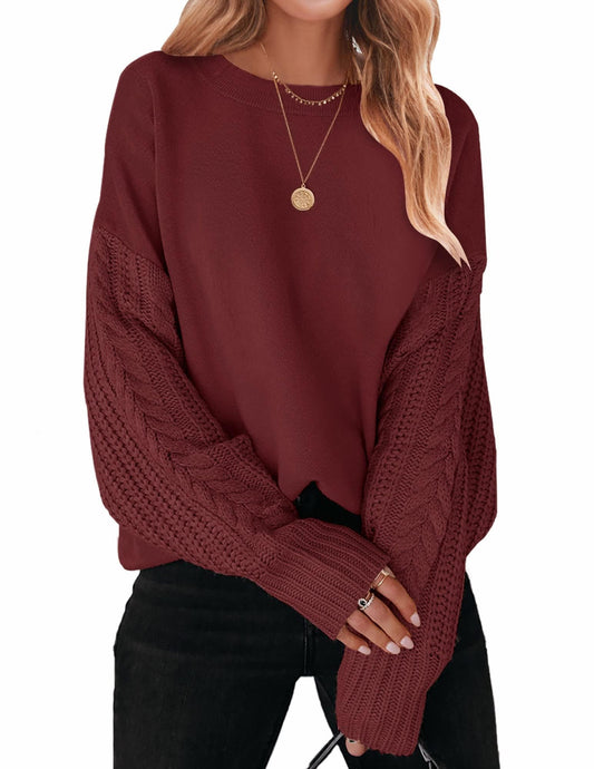 ZESICA Women's Fall Long Sleeve Crew Neck Solid Color Cable Knit Chunky Casual Oversized Pullover Sweater Tops