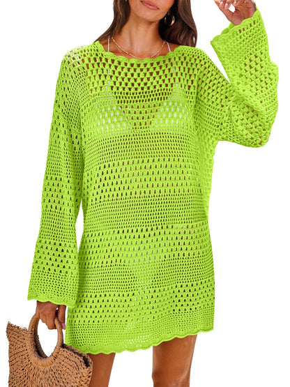 ANRABESS Women Swimsuit Crochet Swim Cover Up 2025 Summer Bathing Suit Swimwear Mesh Knit Beach Dress Vacation Outfits