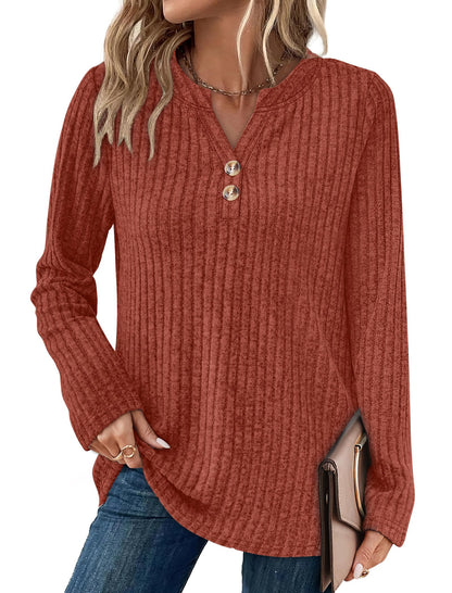 SAMPEEL Womens Sweaters Lightweight Long Sleeve Shirts V Neck Tops with Button Fall Outfits 2025