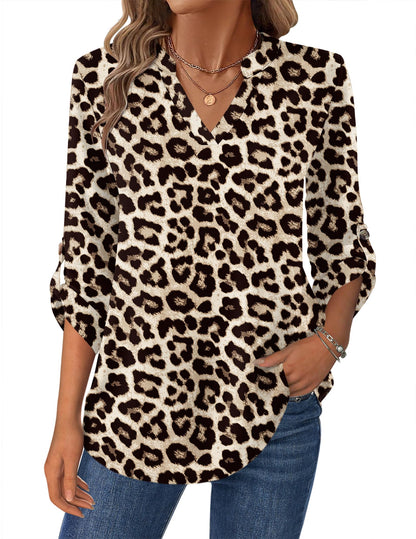Zeagoo Womens Roll Up Long Sleeve Tops V Neck Shirts Dressy Casual Work Blouses S-2XL